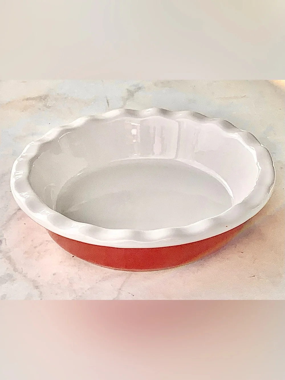 Anchor Hocking Red and White Scalloped Ceramic Pie Plate MINI 6 IN SINGLE SERVE